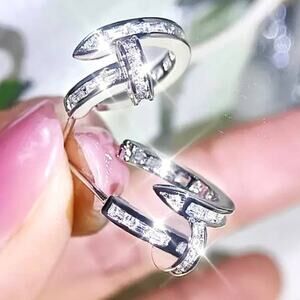 NEW Nail Earrings CZ Post Hoop Trendy Runway 925 Sterling Silver Jewelry S11